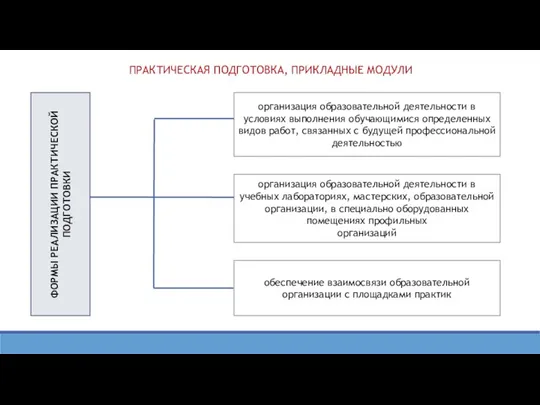 ФОРМЫ РЕАЛИЗАЦИИ ПРАКТИЧЕСКОЙ ПОДГОТОВКИ ПРАКТИЧЕСКАЯ ПОДГОТОВКА, ПРИКЛАДНЫЕ МОДУЛИ организация образовательной деятельности