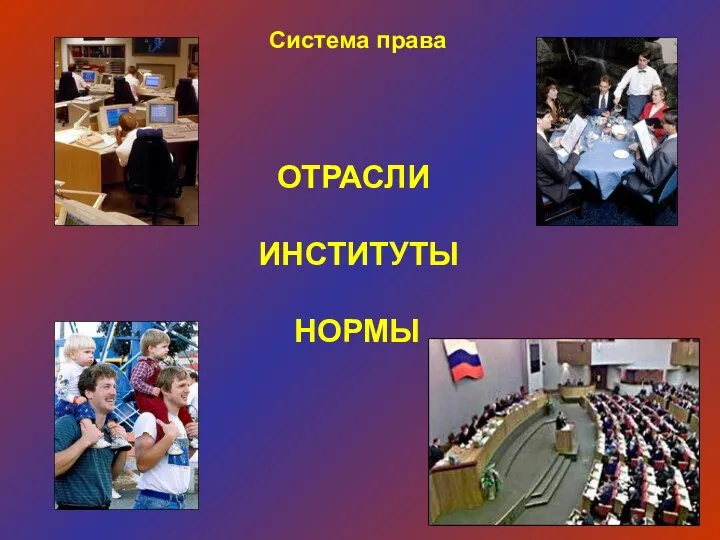 Система права ОТРАСЛИ ИНСТИТУТЫ НОРМЫ