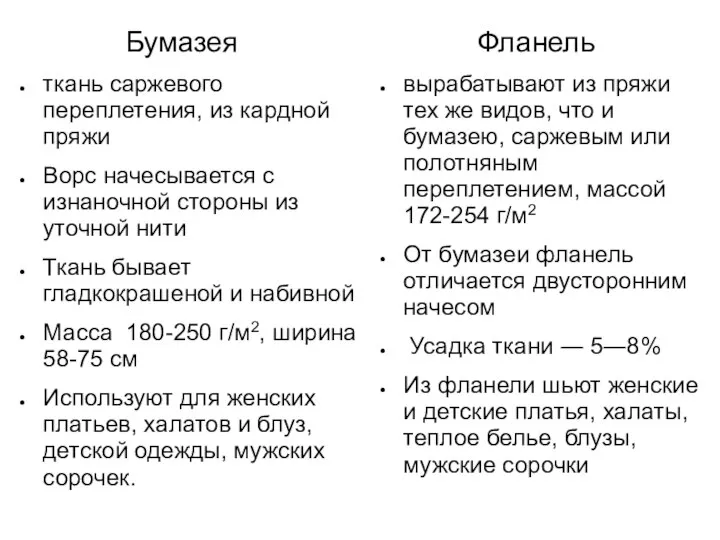 Бумазея ткань саржевого переплетения, из кардной пряжи Ворс начесывается с изнаночной