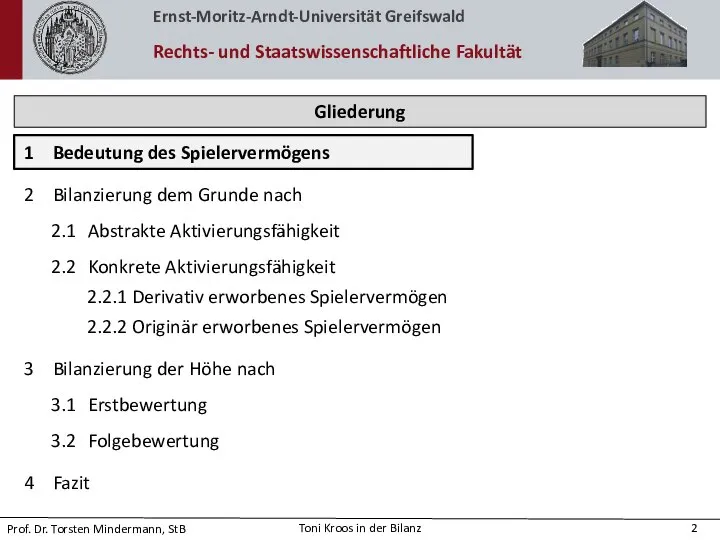 Bedeutung des Spielervermögens Bilanzierung dem Grunde nach 2.1 Abstrakte Aktivierungsfähigkeit 2.2