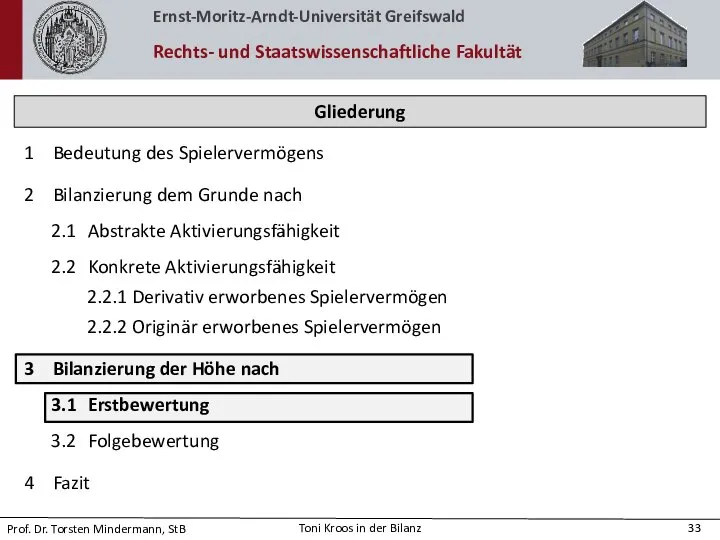 Bedeutung des Spielervermögens Bilanzierung dem Grunde nach 2.1 Abstrakte Aktivierungsfähigkeit 2.2