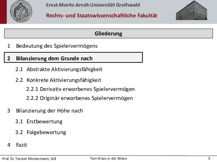 Bedeutung des Spielervermögens Bilanzierung dem Grunde nach 2.1 Abstrakte Aktivierungsfähigkeit 2.2