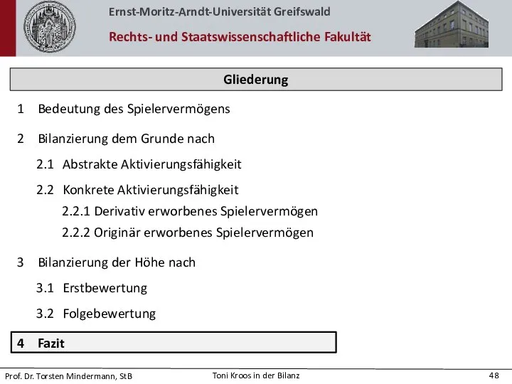 Bedeutung des Spielervermögens Bilanzierung dem Grunde nach 2.1 Abstrakte Aktivierungsfähigkeit 2.2