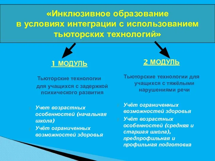 «Инклюзивное образование в условиях интеграции с использованием тьюторских технологий» 1 МОДУЛЬ