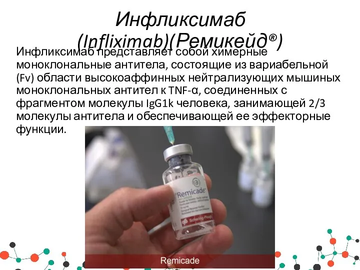 Инфликсимаб (Infliximab)(Ремикейд®) Инфликсимаб представляет собой химерные моноклональные антитела, состоящие из вариабельной