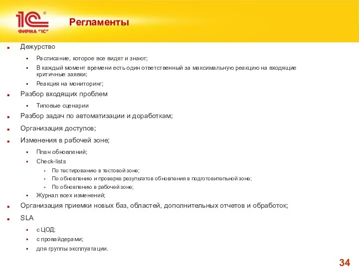 Регламенты Дежурство Расписание, которое все видят и знают; В каждый момент