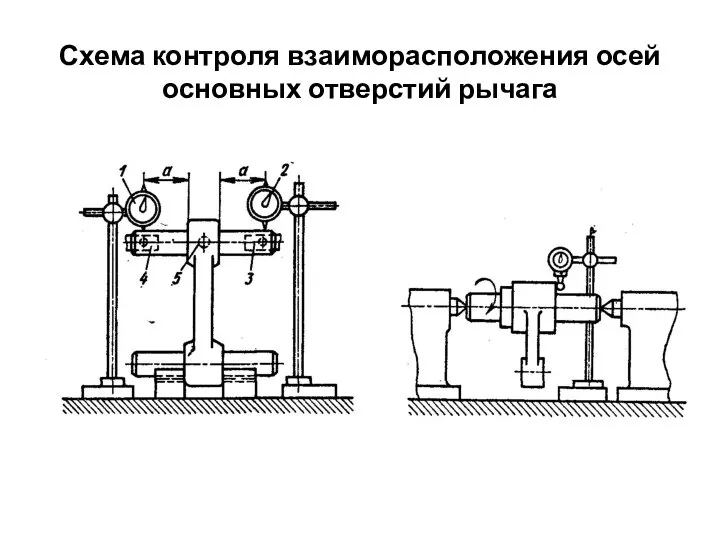 Схема контроля взаиморасположения осей основных отверстий рычага