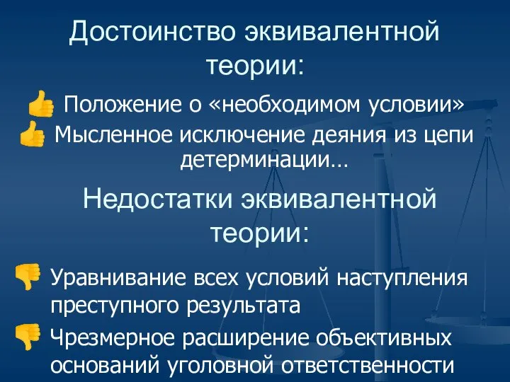 Достоинство эквивалентной теории: Положение о «необходимом условии» Мысленное исключение деяния из