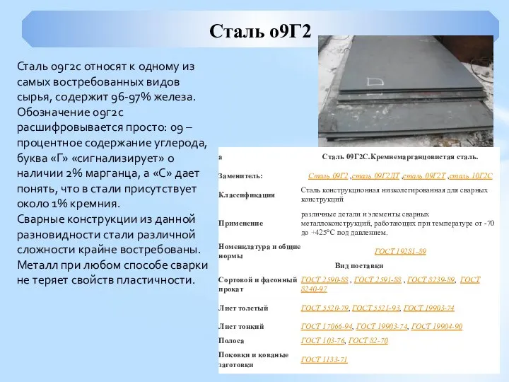 Сталь 09г2с относят к одному из самых востребованных видов сырья, содержит