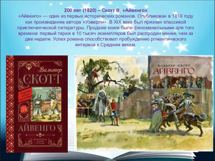 200 лет (1820) – Скотт В. «Айвенго» «Айве́нго» — один из