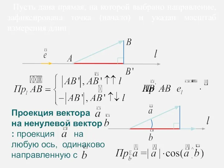 Проекция вектора на ненулевой вектор : проекция на любую ось, одинаково