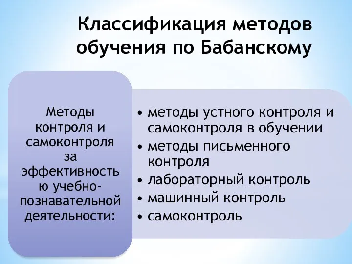 Классификация методов обучения по Бабанскому