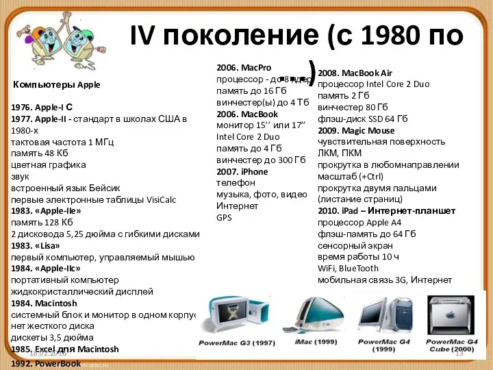 IV поколение (с 1980 по …) Компьютеры Apple 1976. Apple-I С