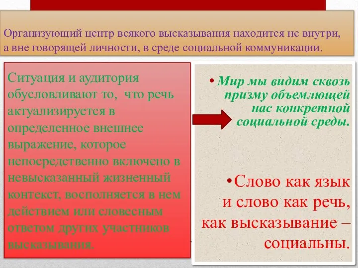 Организующий центр всякого высказывания находится не внутри, а вне говорящей личности,