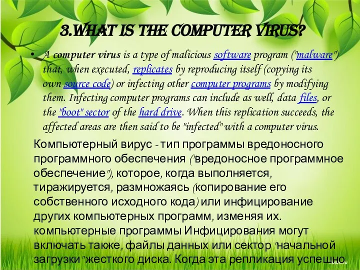 3.What is the computer virus? A computer virus is a type