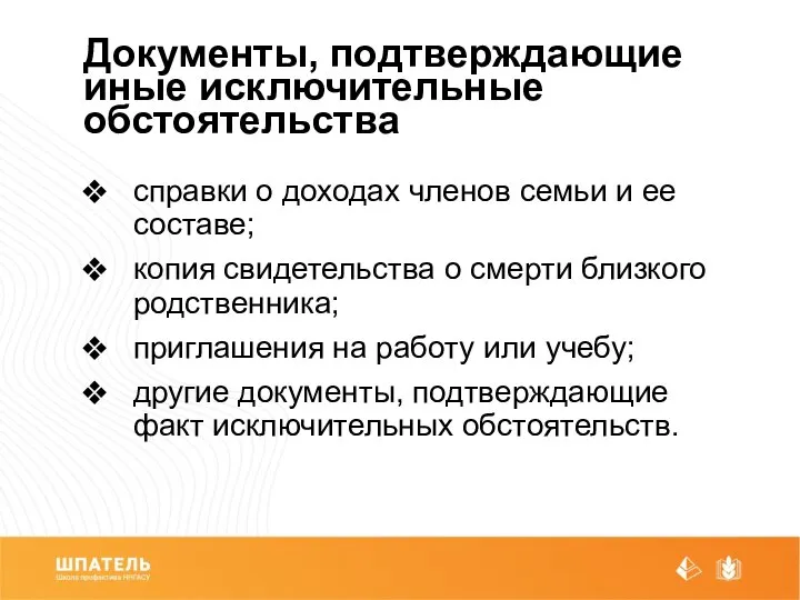 Документы, подтверждающие иные исключительные обстоятельства справки о доходах членов семьи и