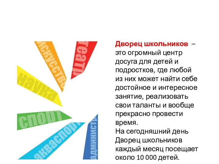 Дворец школьников – это огромный центр досуга для детей и подростков,