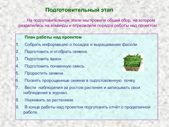 Подготовительный этап На подготовительном этапе мы провели общий сбор, на котором