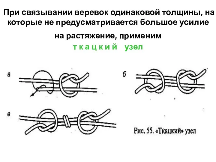 При связывании веревок одинаковой толщины, на которые не предусматривается большое усилие