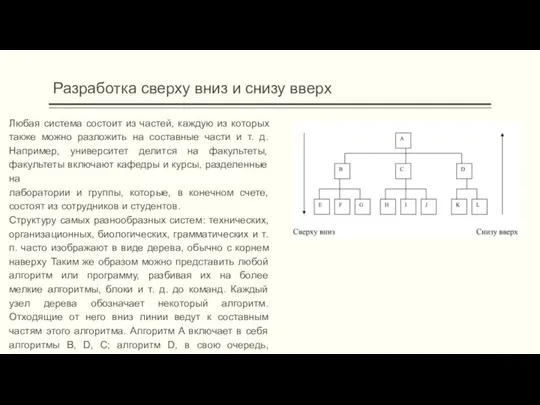 Разработка сверху вниз и снизу вверх Любая система состоит из частей,