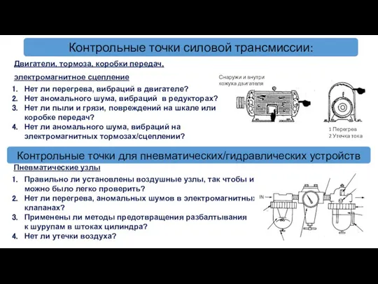 Двигатели, тормоза, коробки передач, электромагнитное сцепление Контрольные точки силовой трансмиссии: Нет