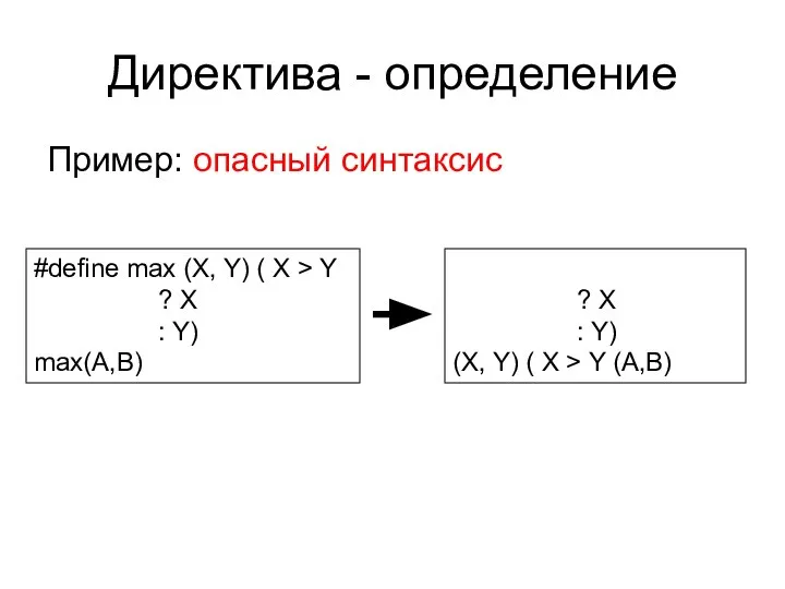 Директива - определение Пример: опасный синтаксис ? X : Y) (X,