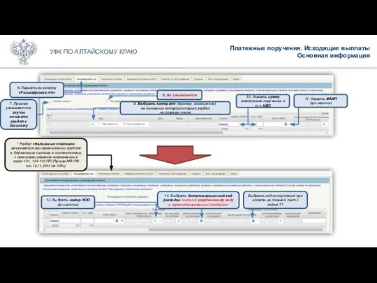 Платежные поручения. Исходящие выплаты Основная информация УФК ПО АЛТАЙСКОМУ КРАЮ 7.