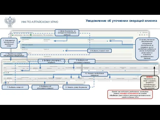 Уведомление об уточнении операций клиента УФК ПО АЛТАЙСКОМУ КРАЮ 1. Указывается