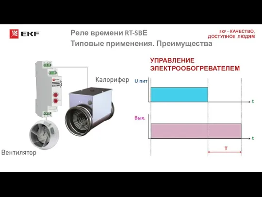 Реле времени RT-SBЕ Типовые применения. Преимущества При включении электрического калорифера происходит