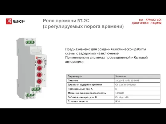 Реле времени RT-2С (2 регулируемых порога времени) Спасибо за внимание! Предназначено