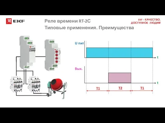 Реле времени RT-2С Типовые применения. Преимущества ЦИКЛИЧНАЯ РАБОТА БЕТОНОМЕШАЛКИ При включении