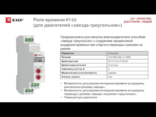 Реле времени RT-SD (для двигателей «звезда-треугольник») Спасибо за внимание! Предназначено для