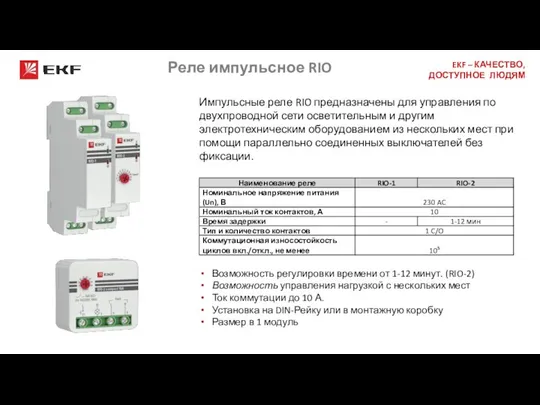 Реле импульсное RIO Спасибо за внимание! Импульсные реле RIO предназначены для