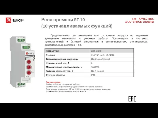 Реле времени RT-10 (10 устанавливаемых функций) Спасибо за внимание! Предназначено для