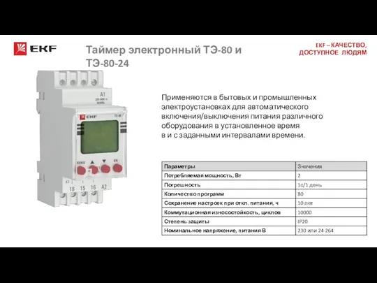 Таймер электронный ТЭ-80 и ТЭ-80-24 Применяются в бытовых и промышленных электроустановках