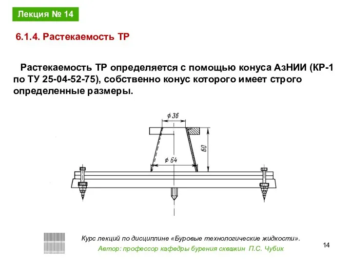 Растекаемость ТР определяется с помощью конуса АзНИИ (КР-1 по ТУ 25-04-52-75),