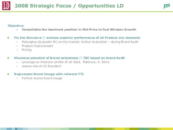 2008 Strategic Focus / Opportunities LD Objective: Consolidate the dominant position