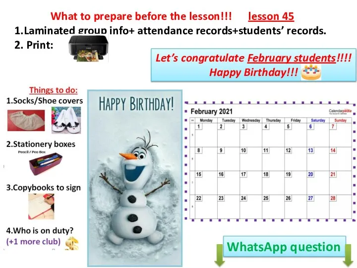 What to prepare before the lesson!!! lesson 45 1.Laminated group info+