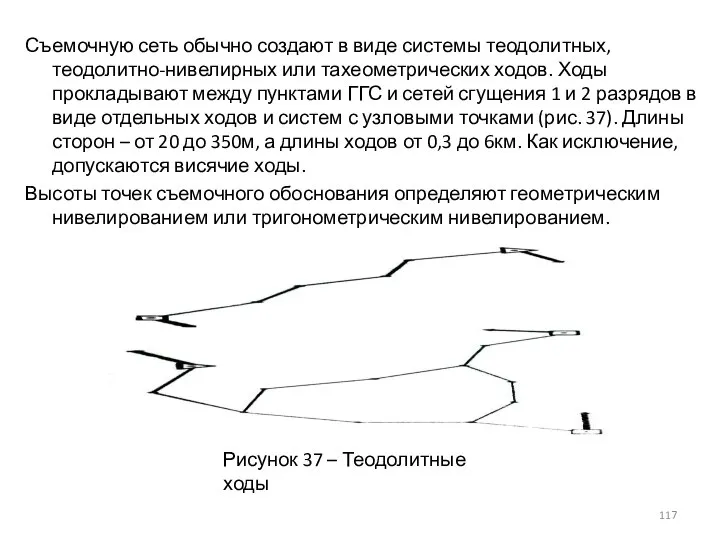 Съемочную сеть обычно создают в виде системы теодолитных, теодолитно-нивелирных или тахеометрических