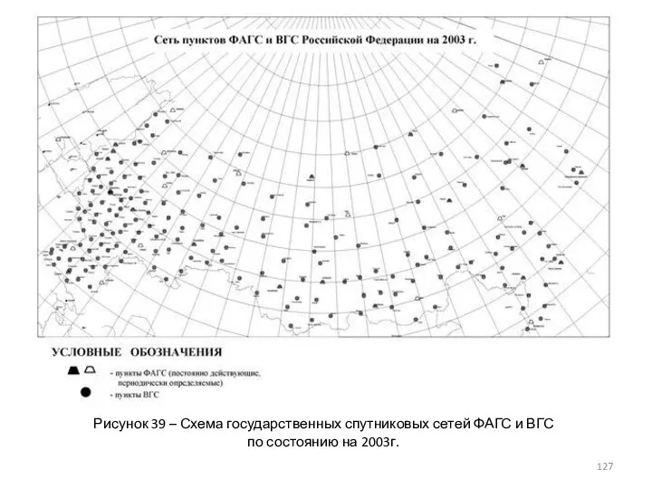 Рисунок 39 – Схема государственных спутниковых сетей ФАГС и ВГС по состоянию на 2003г.