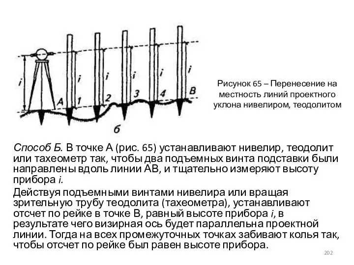 Способ Б. В точке А (рис. 65) устанавливают нивелир, теодолит или