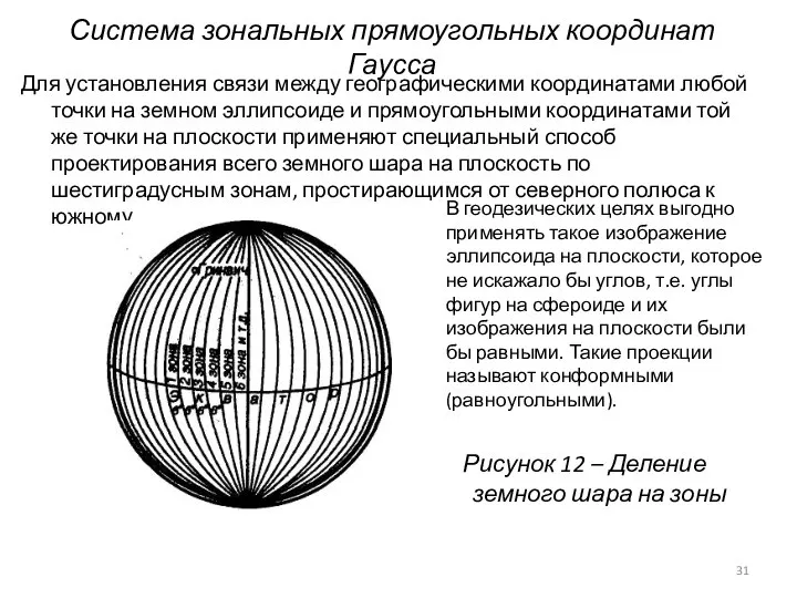 Система зональных прямоугольных координат Гаусса Для установления связи между географическими координатами