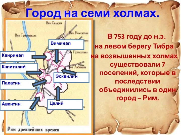 Город на семи холмах. В 753 году до н.э. на левом