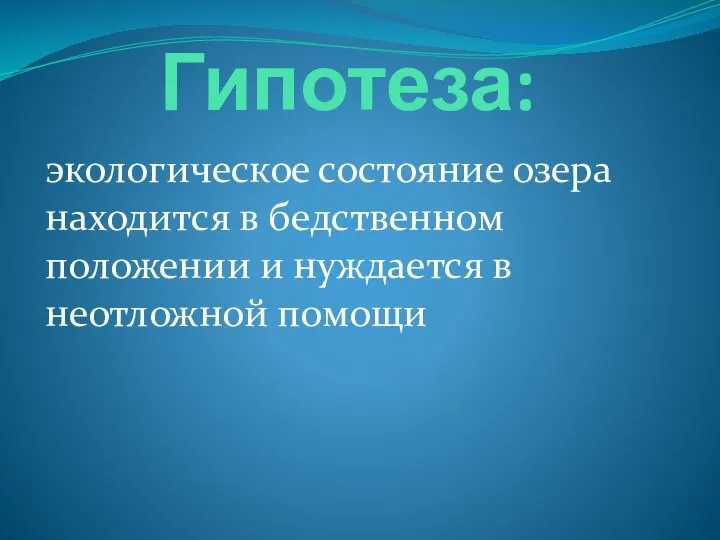 Гипотеза: экологическое состояние озера находится в бедственном положении и нуждается в неотложной помощи