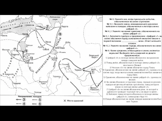 № 13. Укажите век, когда произошли события, обозначенные на схеме стрелками.