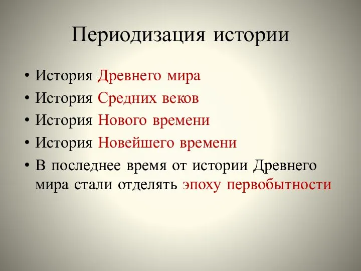 Периодизация истории История Древнего мира История Средних веков История Нового времени