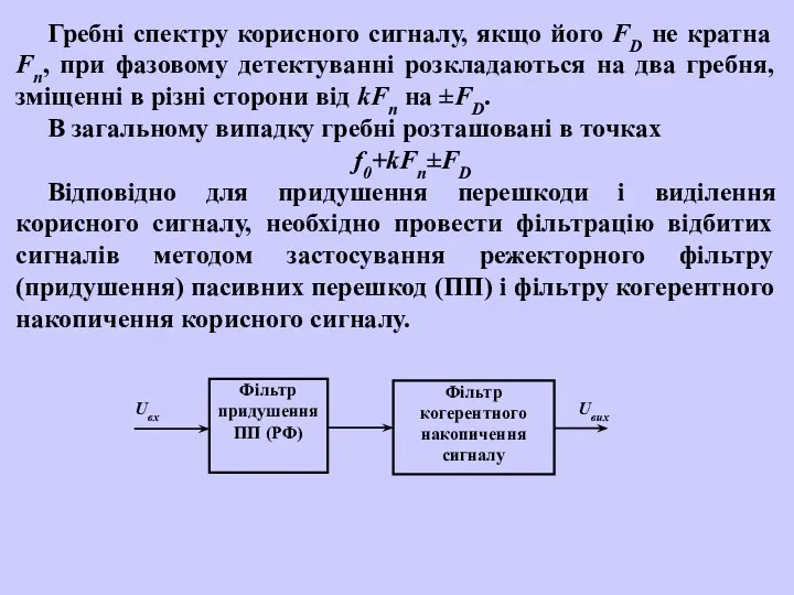 Гребні спектру корисного сигналу, якщо його FD не кратна Fn, при