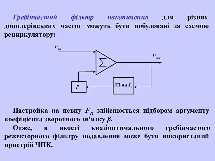 Гребінчастий фільтр накопичення для різних допплерівських частот можуть бути побудовані за