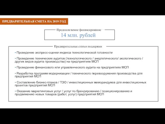 ПРЕДВАРИТЕЛЬНАЯ СМЕТА НА 2019 ГОД