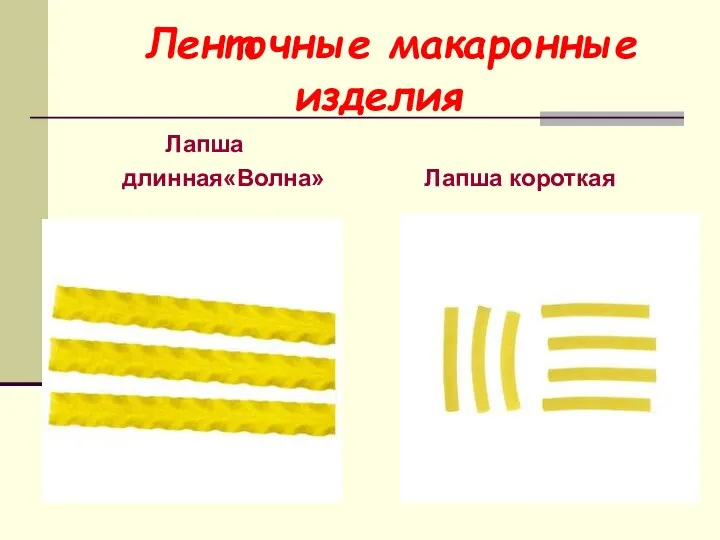 Ленточные макаронные изделия Лапша длинная«Волна» Лапша короткая